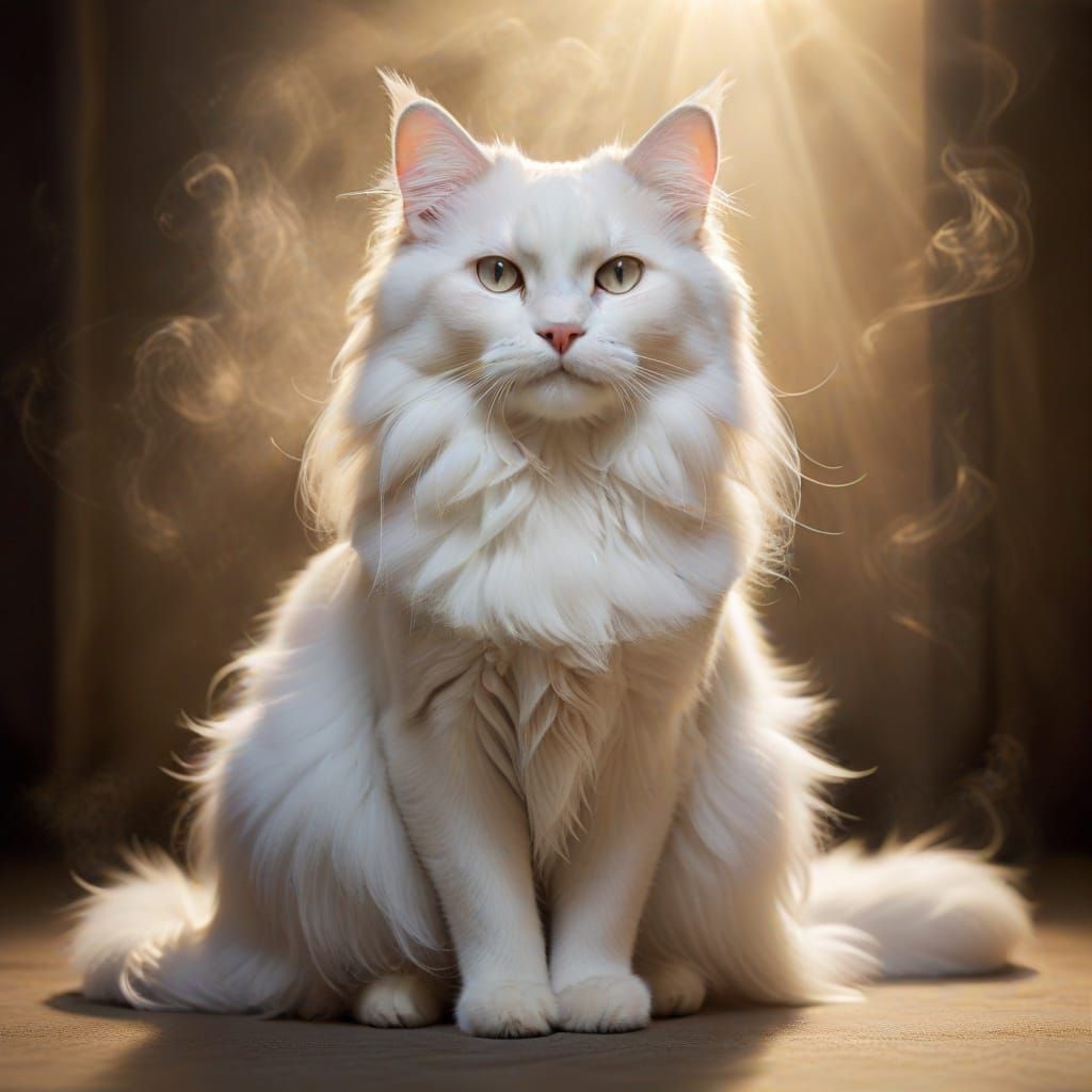 Elegant White Cat in Regal Pose Under Spotlight