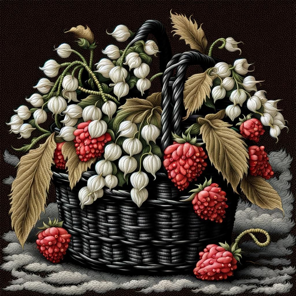 Hyperrealistic Embroidery of Berries and Flowers