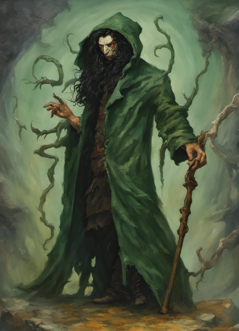 Satyr Warlock with Tome in Surreal Oil Painting Style