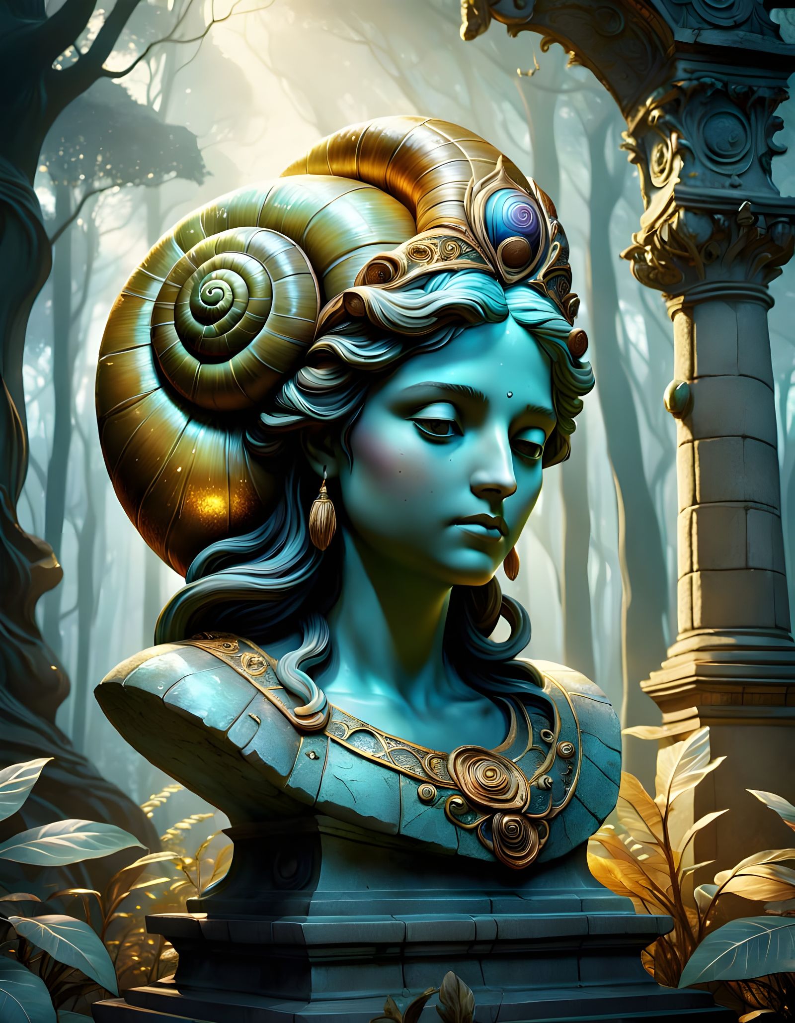 Snail Goddess in Dreamlike Encounter with Venusian Statue