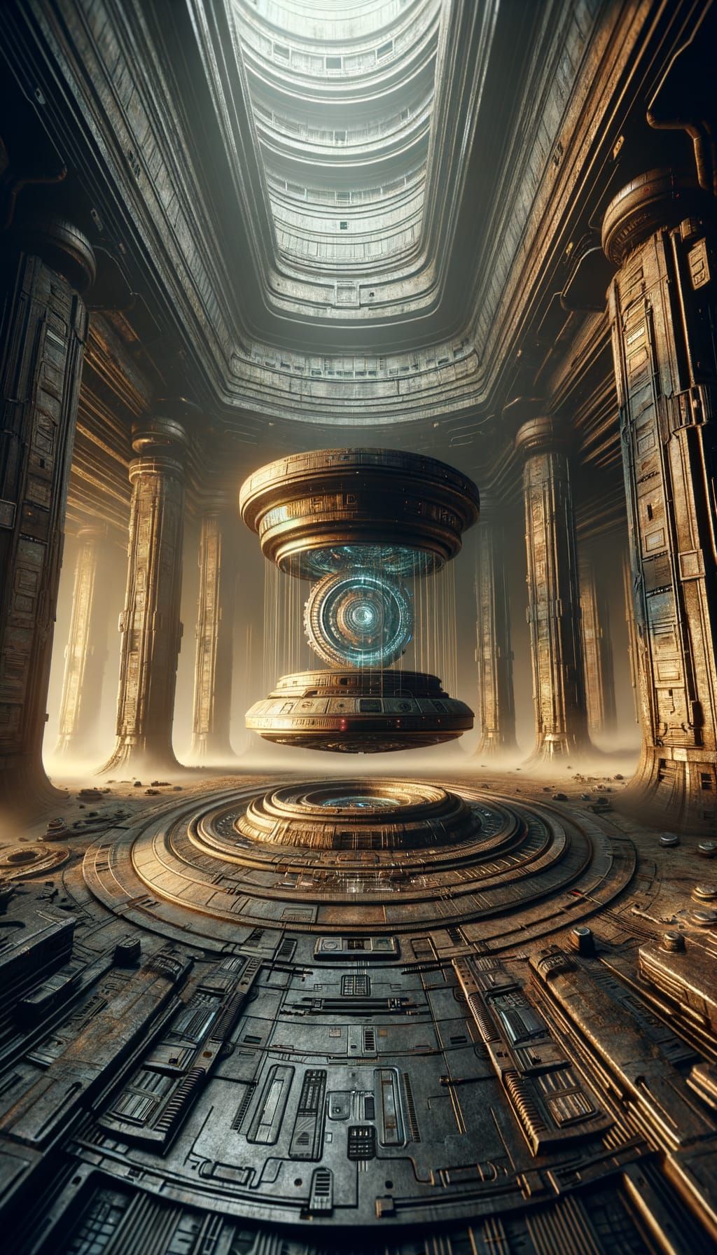 Ancient Artifact Levitating in Forsaken Spaceship Chamber