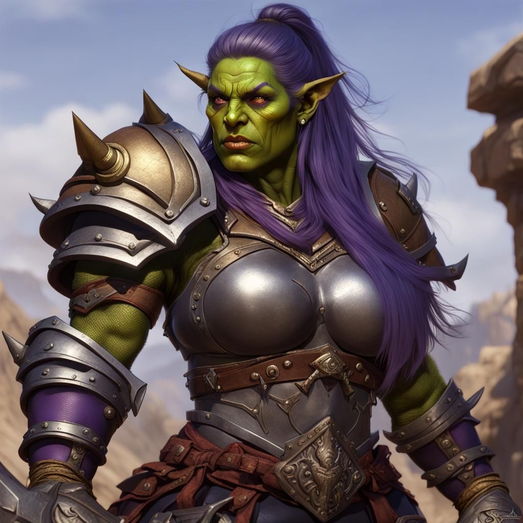 Armored Orc Cleric in Classic Fantasy Style