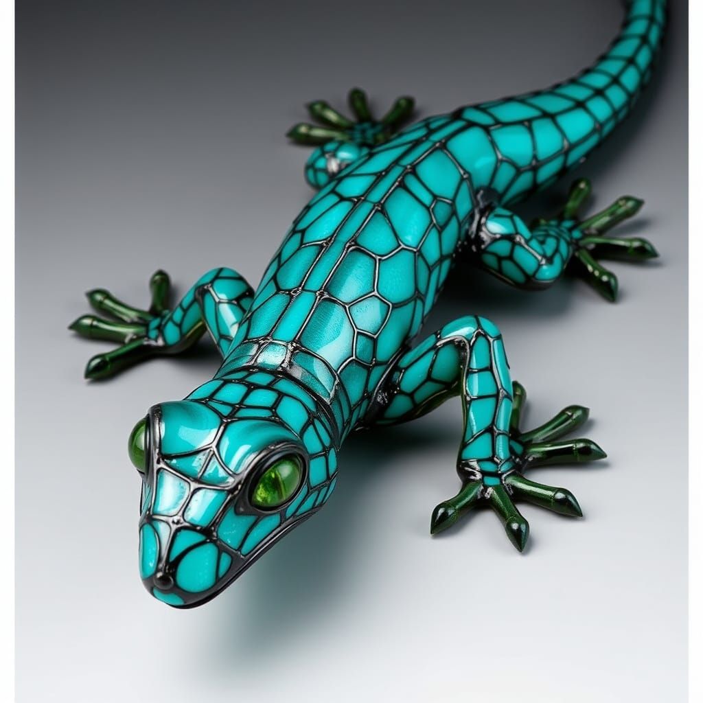 Leaded Glass Lizard in Art Nouveau Style