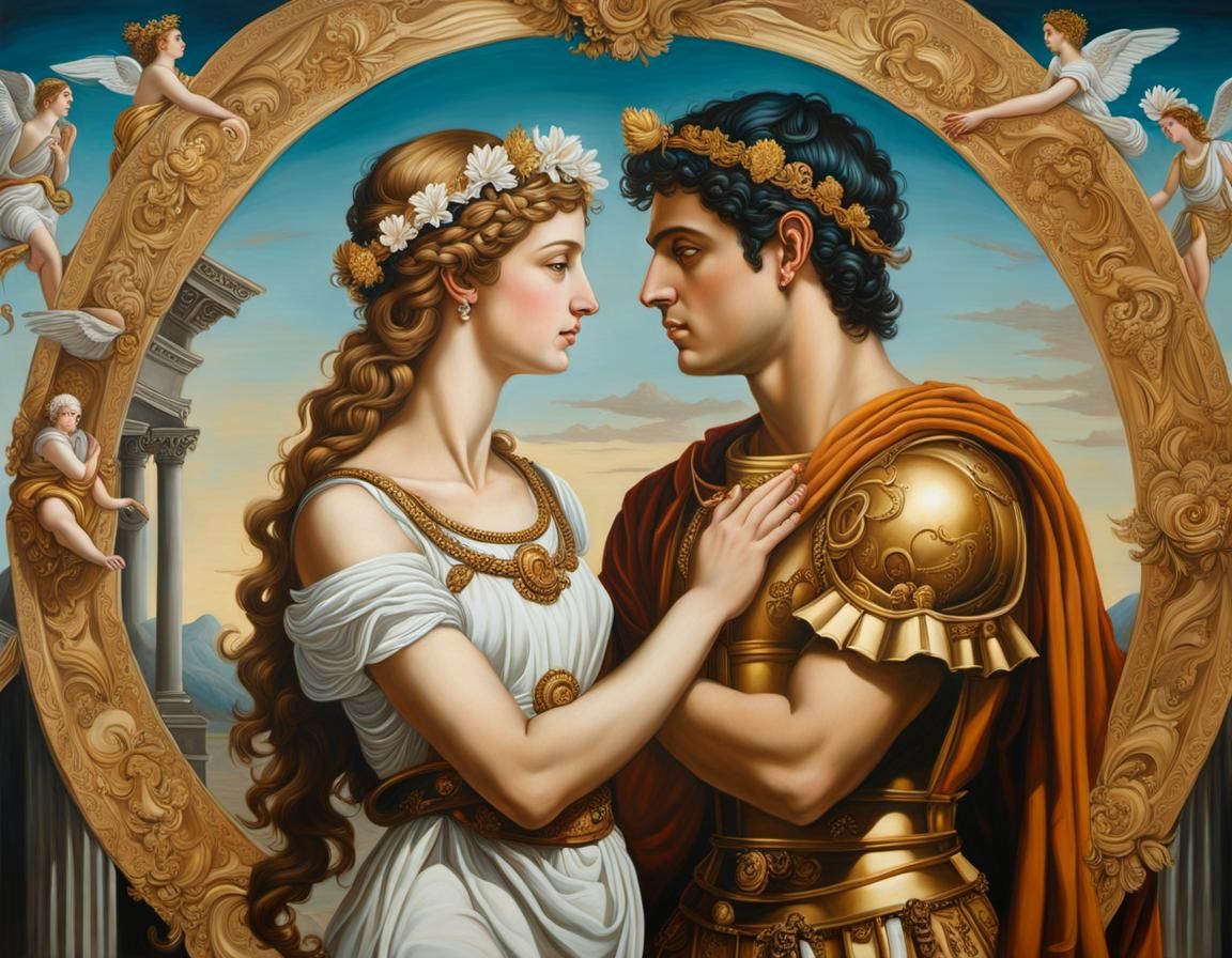 Hermes Romancing Aphrodite: Renaissance Oil Painting
