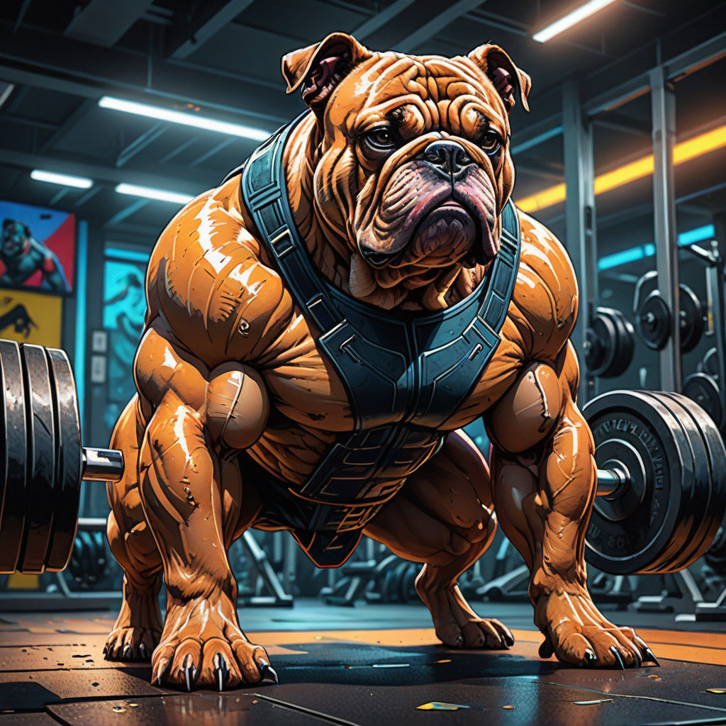 Bulldog Unleashes Superhuman Strength in Futuristic Gym