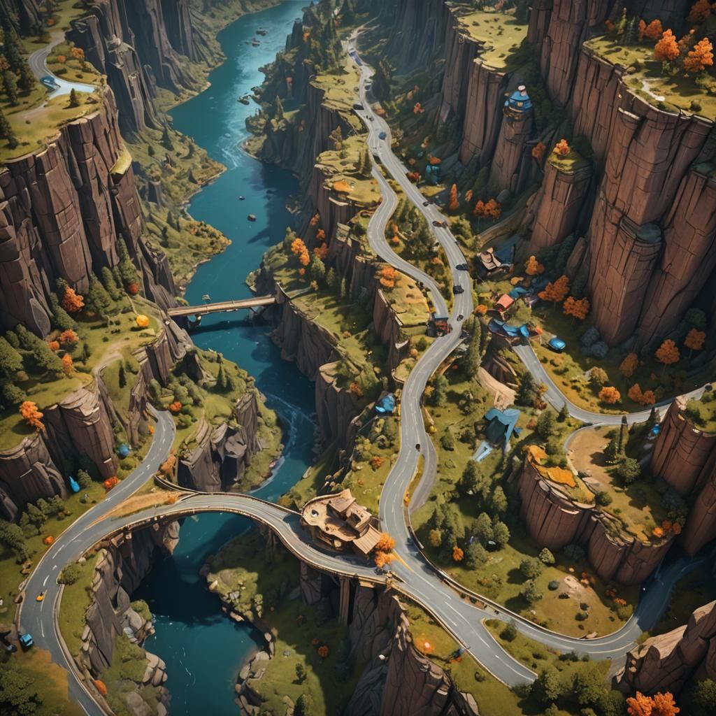 Detailed Road Trip Map in Fantasy Concept Art