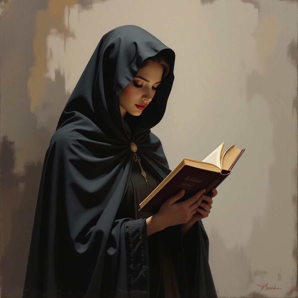 Dark Fantasy Woman with Ancient Book