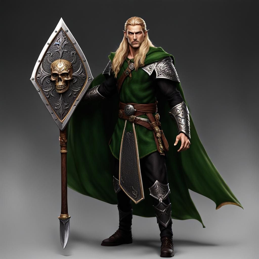 Half-Elf Druid with Scimitar and Shield