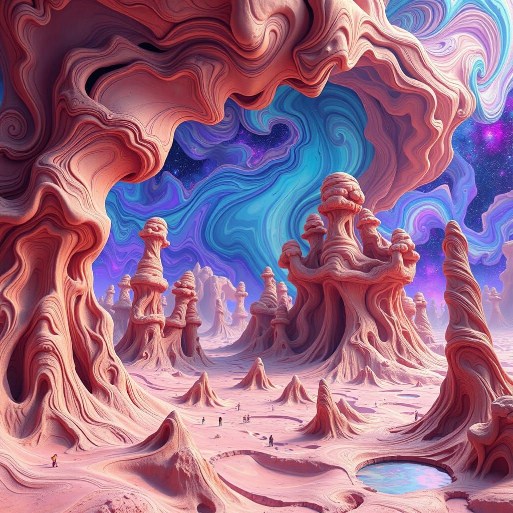 Dreamlike Clay Formations in Visionary Art Style