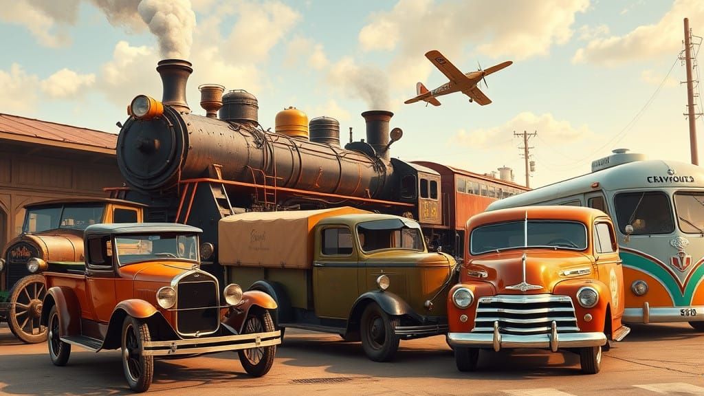 Vintage Vehicles Gather in a Bustling Turn-of-the-Century Tr...