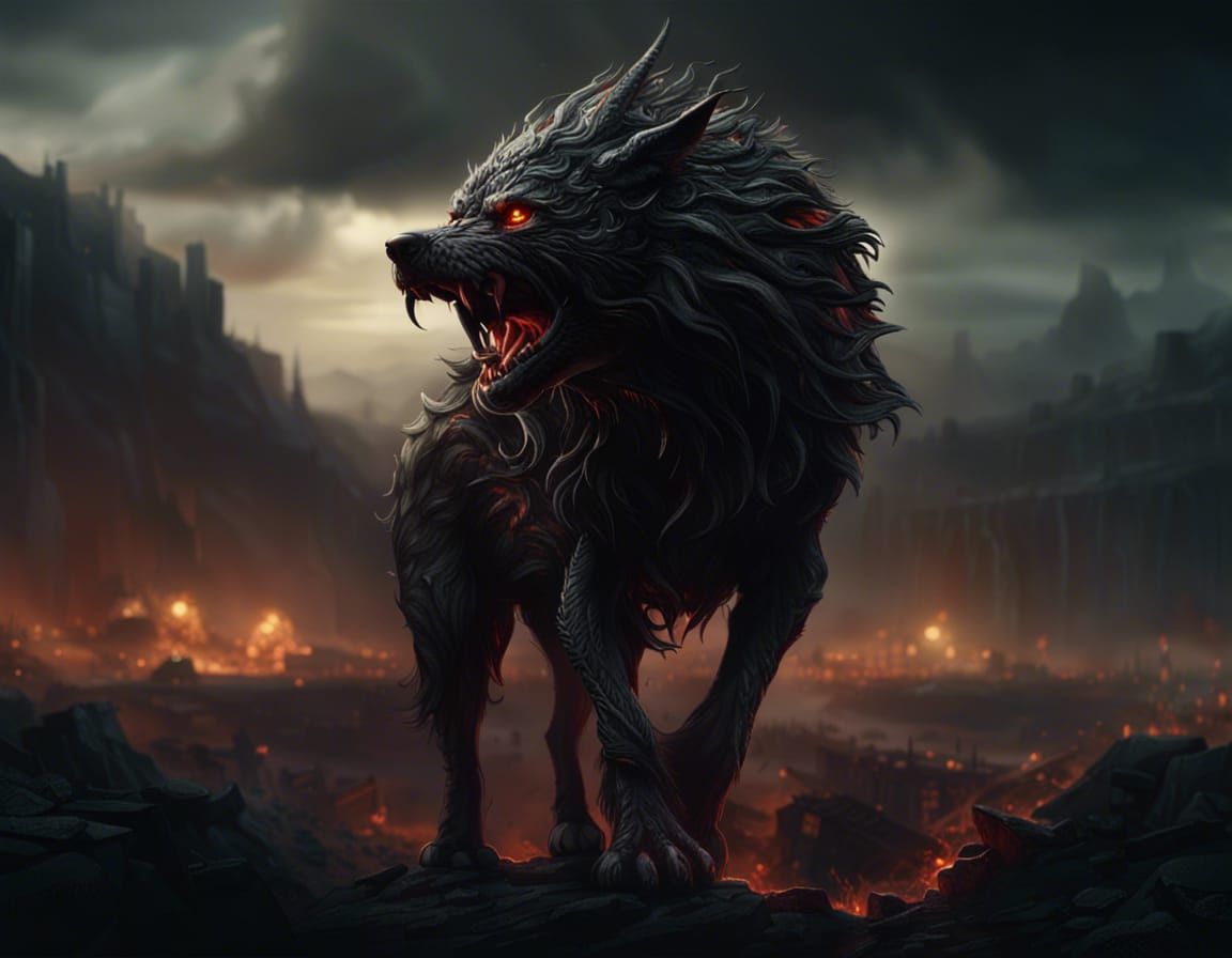 Epic Hellhound Digital Matte Painting