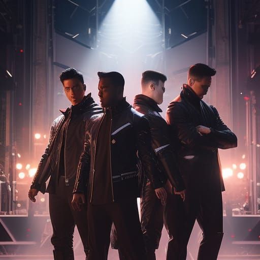Android Boy Band on Stage: Hyper-Detailed Digital Art