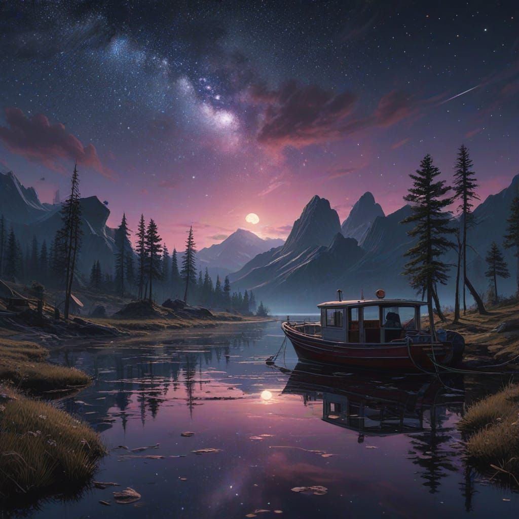 Stunning Starry Night Sky in Photorealistic Super Painting S...