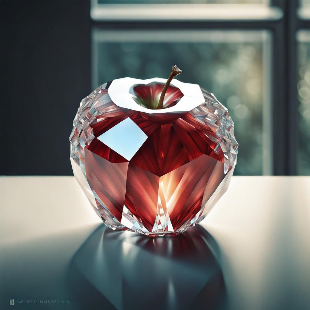 Gem-Cut Crystal Apple in Museum Display Case