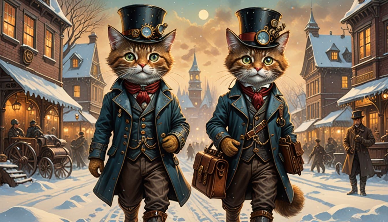 Steampunk Kitten Embarks on Whimsical Winter Adventure