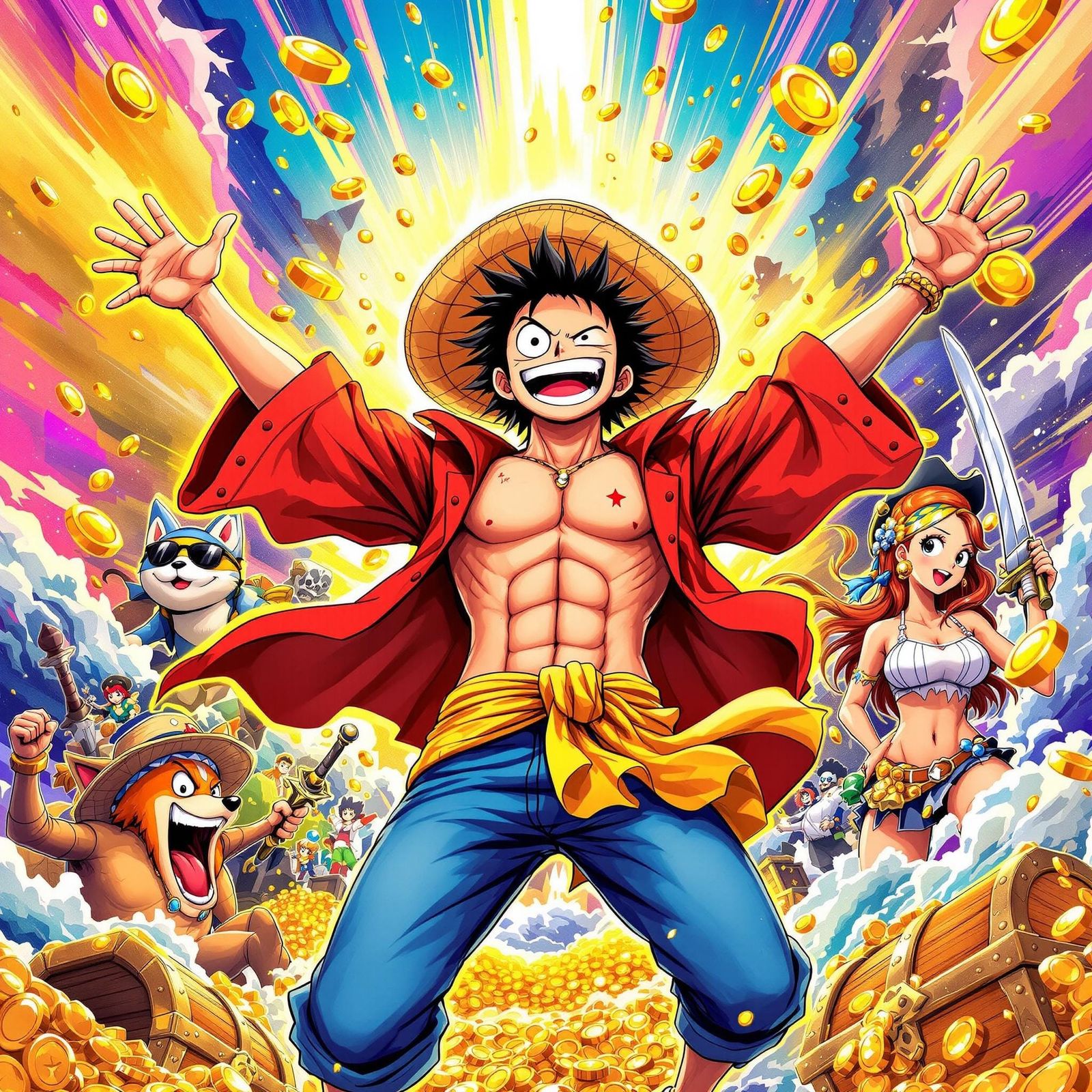 Daring Adventurer in Vibrant Oceanic Treasure Scene