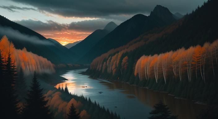 Majestic Mountain Range and Gothic Maiden Diptych