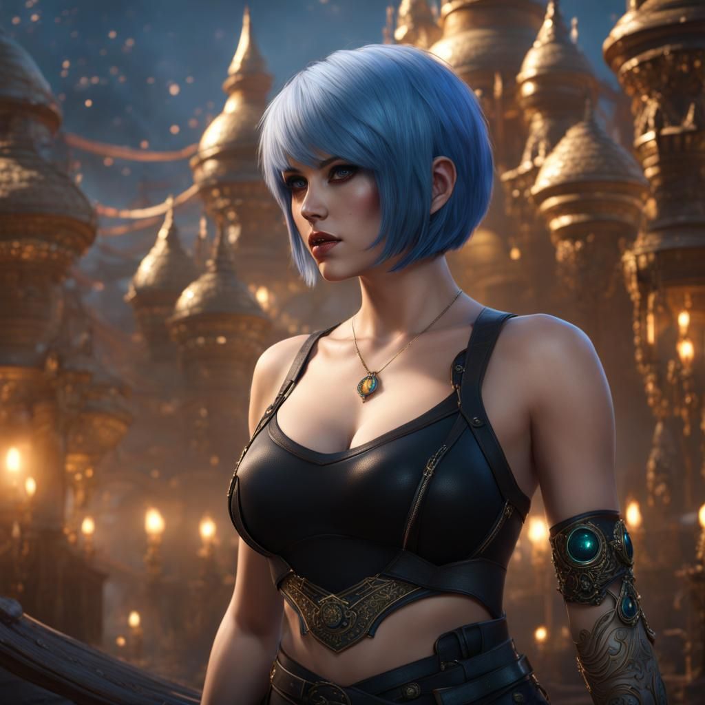 Chubby Girl with Blue Hair: Fantasy Art