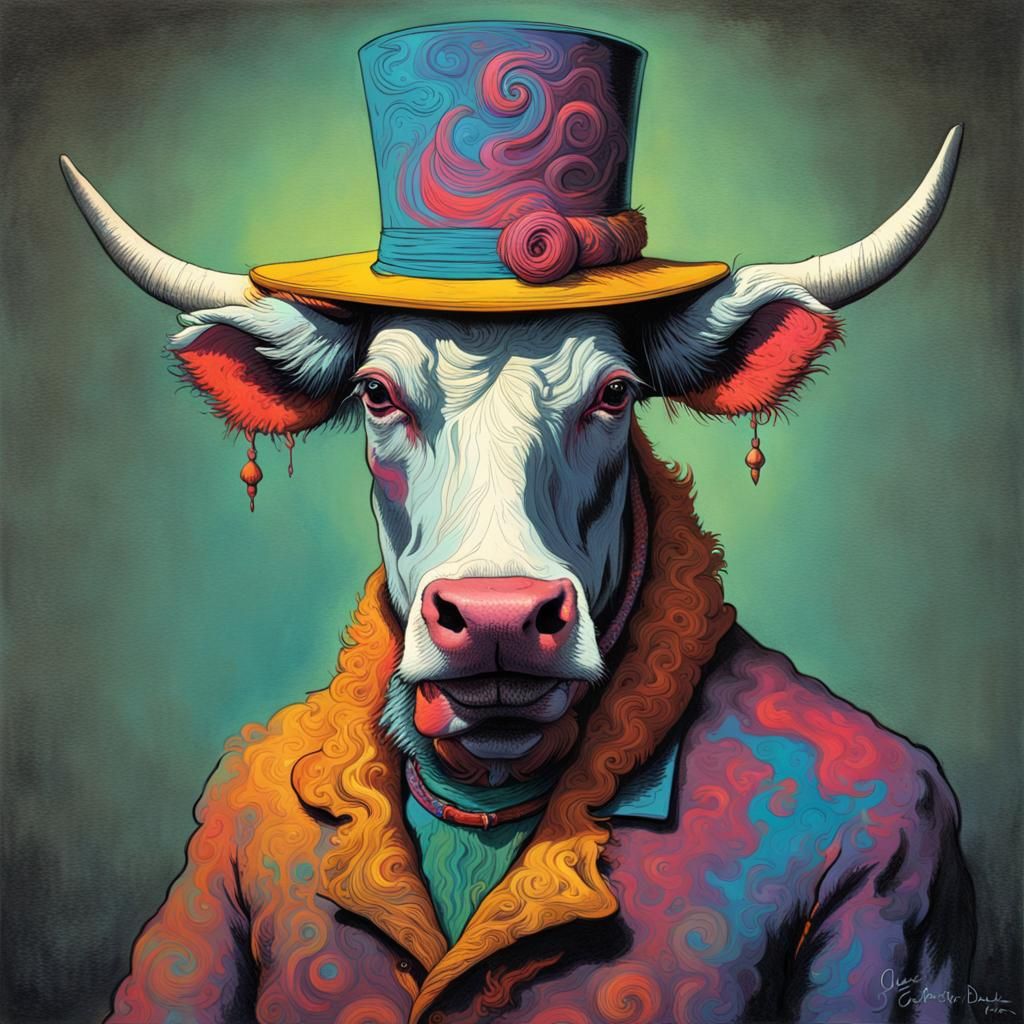 Psychedelic Cow in Modern Horror Art Style