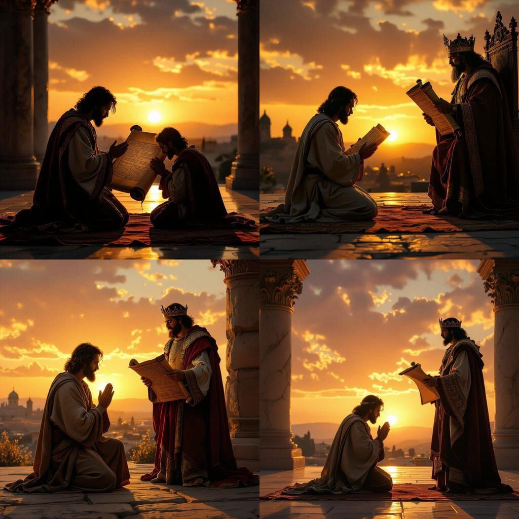 Biblical Scene: Daniel Prays at Golden Sunset
