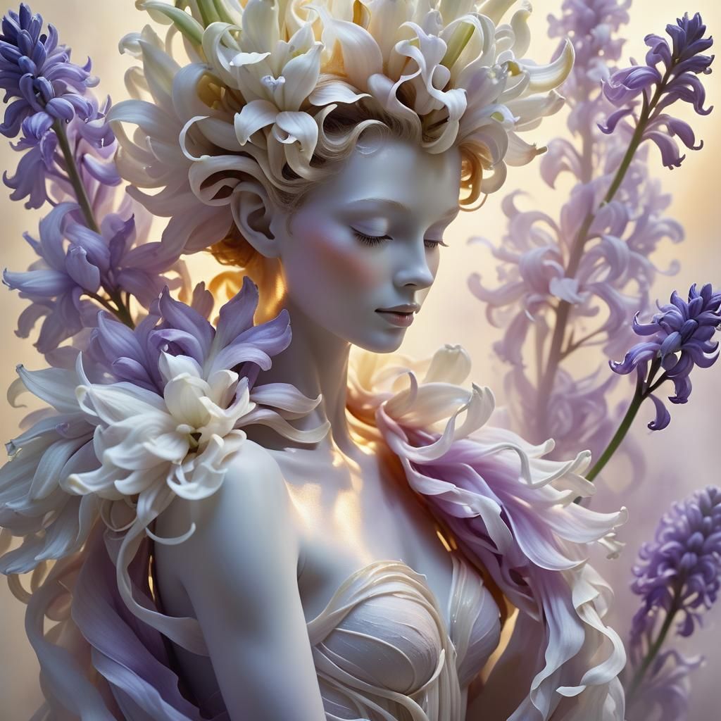 Ethereal Hyacinth Flower Humanoid in Fantasy Art