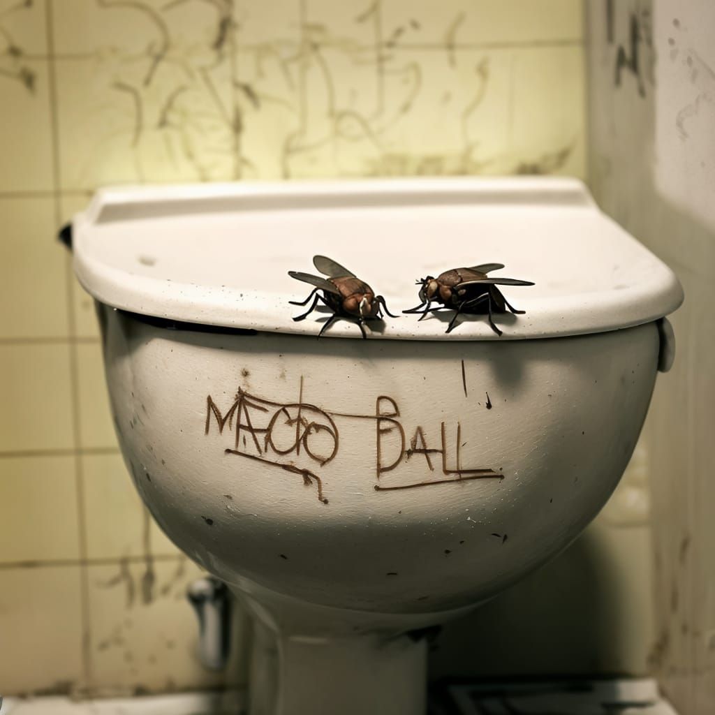 Houseflies in a Dirty Truckstop Bathroom: 3D Render