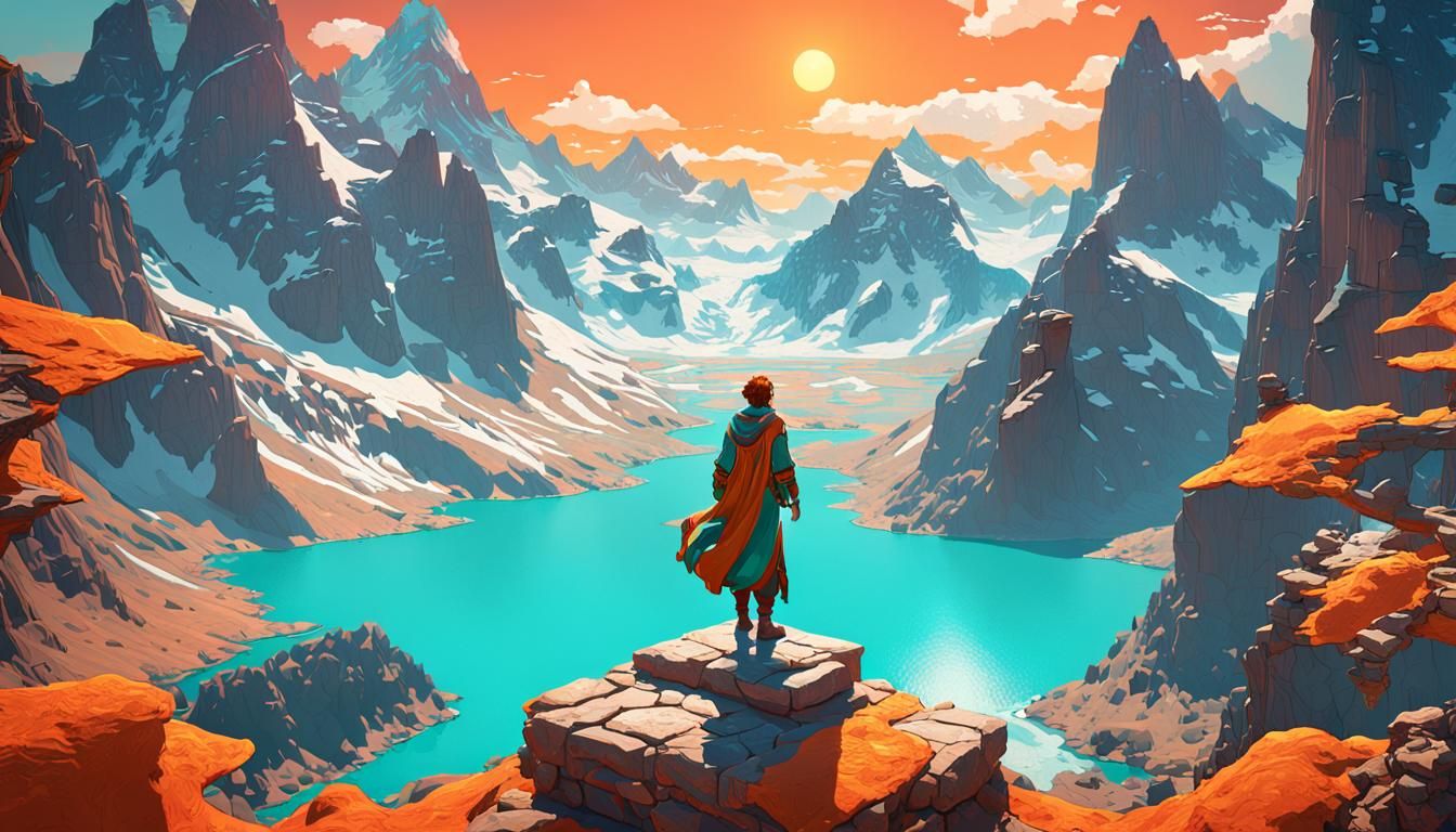 Person Sitting on Top of the World, Digital Art