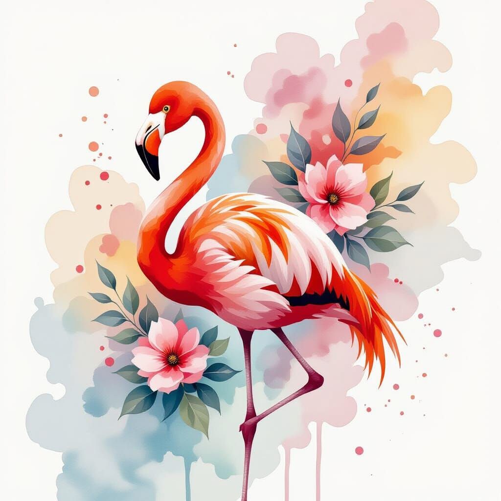 Watercolor Flamingo in Ethereal Cinematic Style