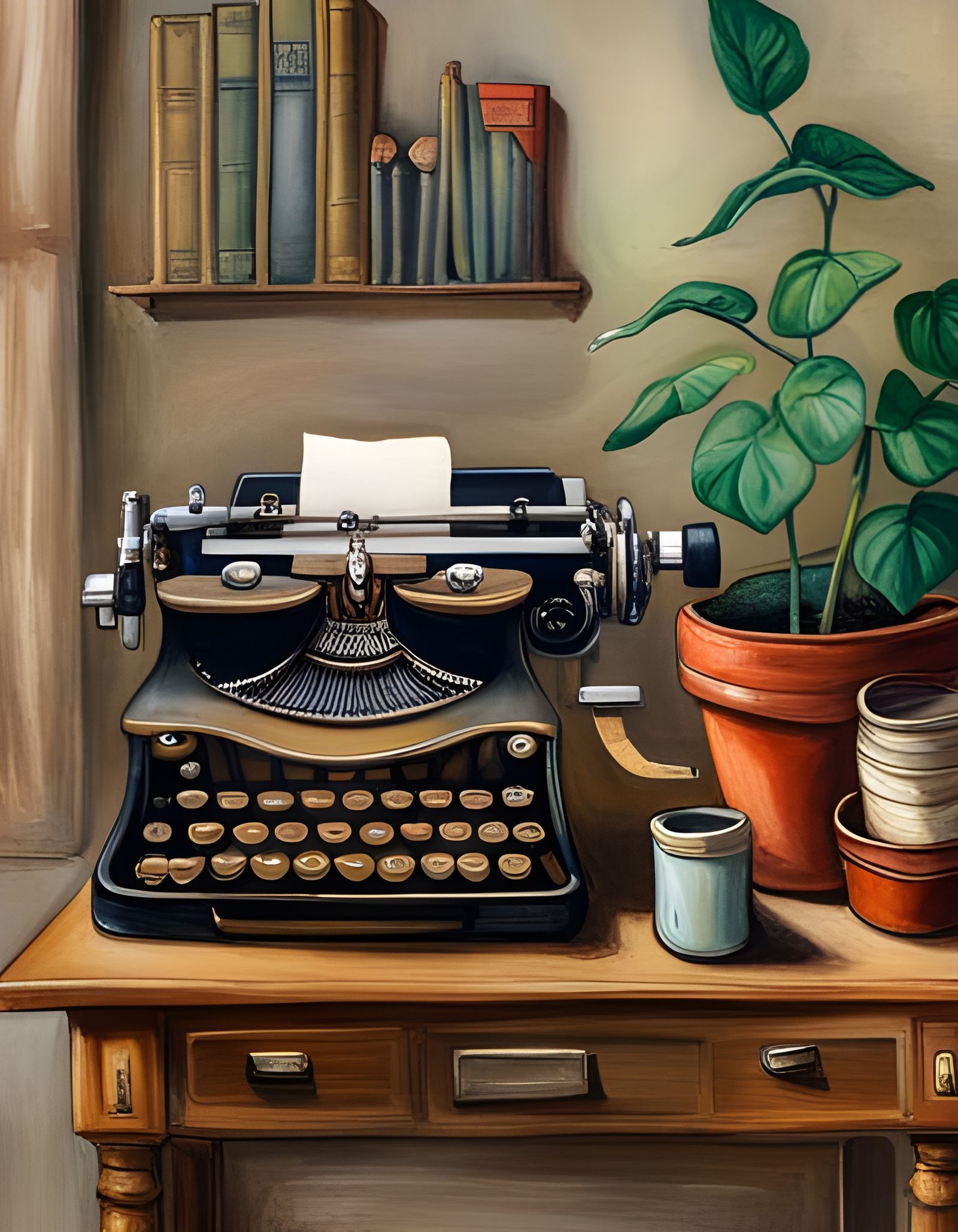 Charming Typewriter Scene as Storybook Illustration