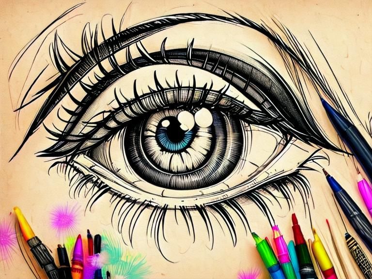 Hand-Drawn Doodle of a Woman's Eye in Selective Color