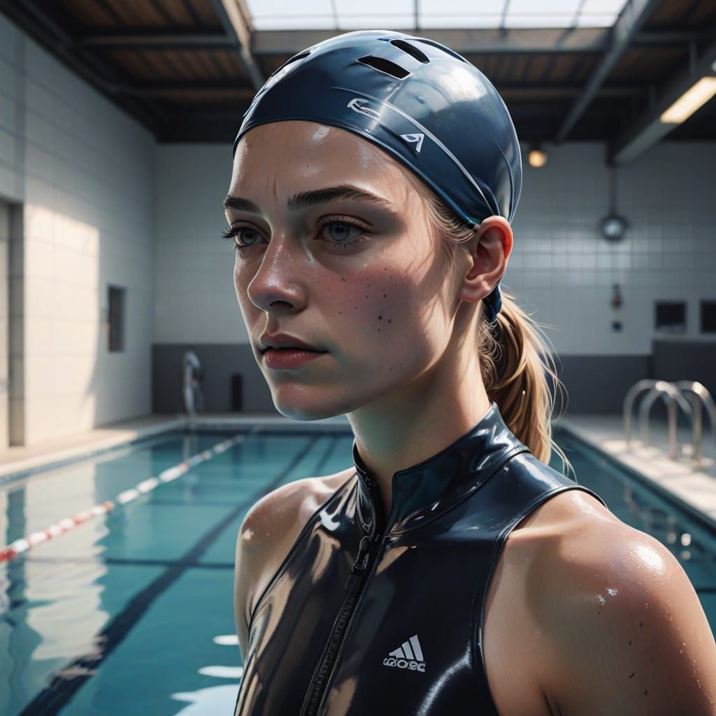 Confident Female Swimmer in High-Tech Gear