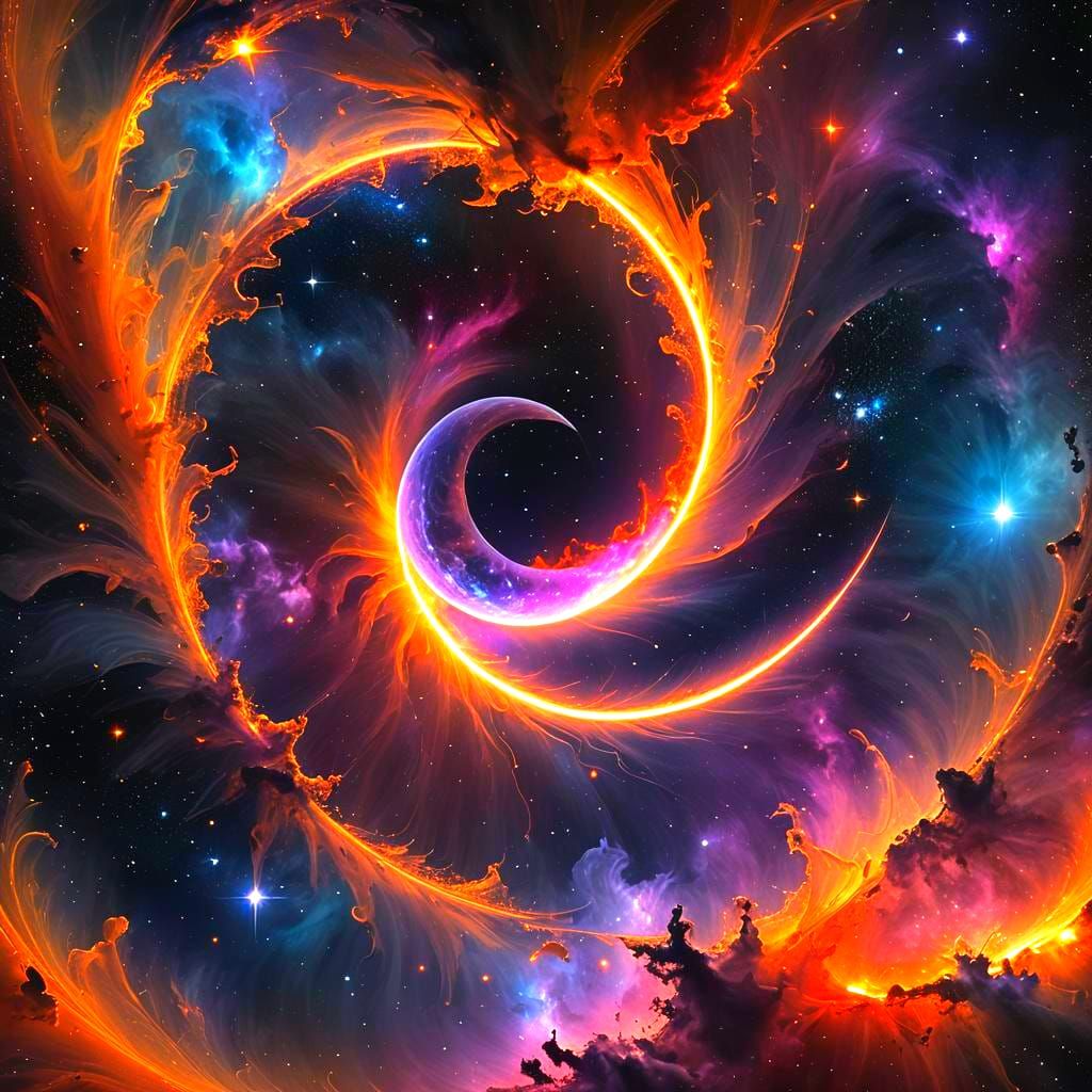 Celestial Halfmoon, Stars, and Sun in Universe