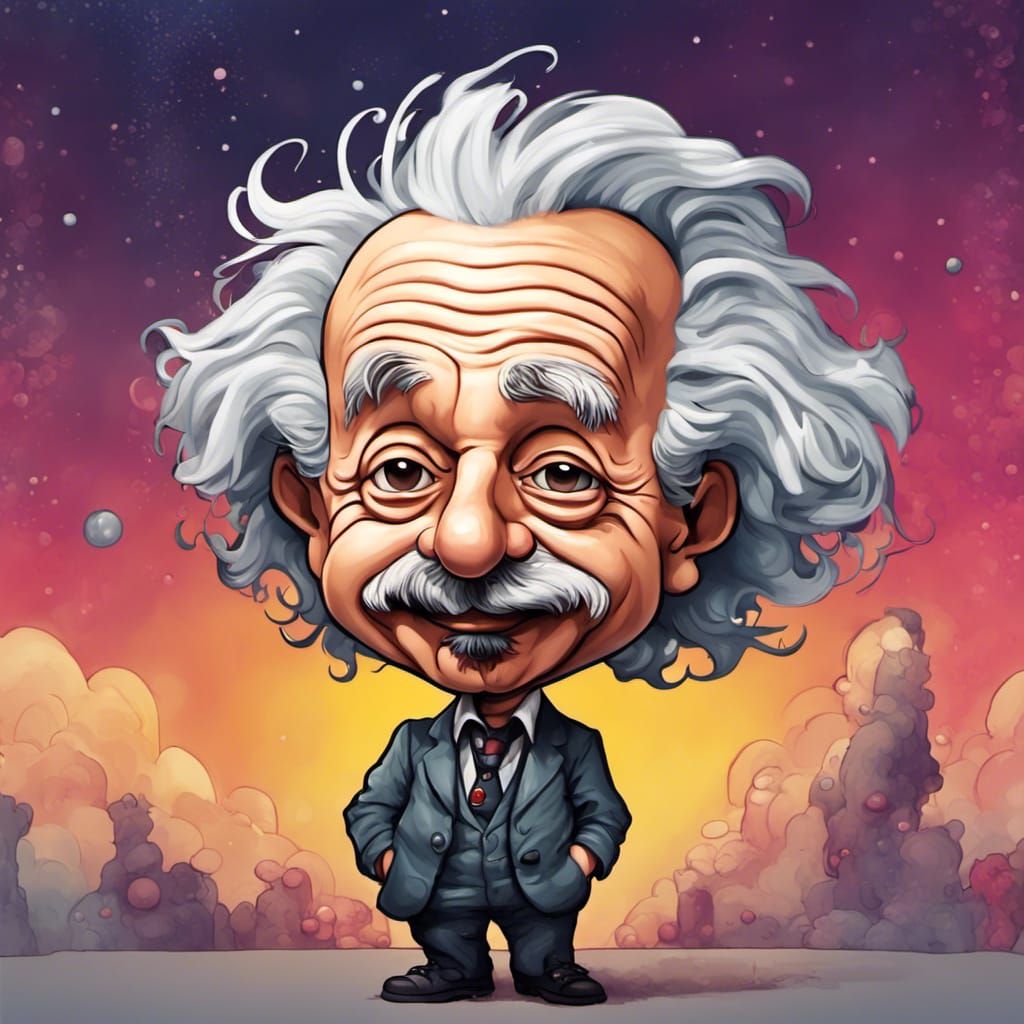 Whimsical Chibi Caricature of Albert Einstein