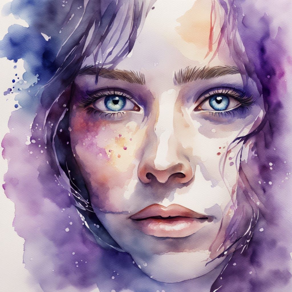 Soft Violet Eye in Watercolor Style Portrait