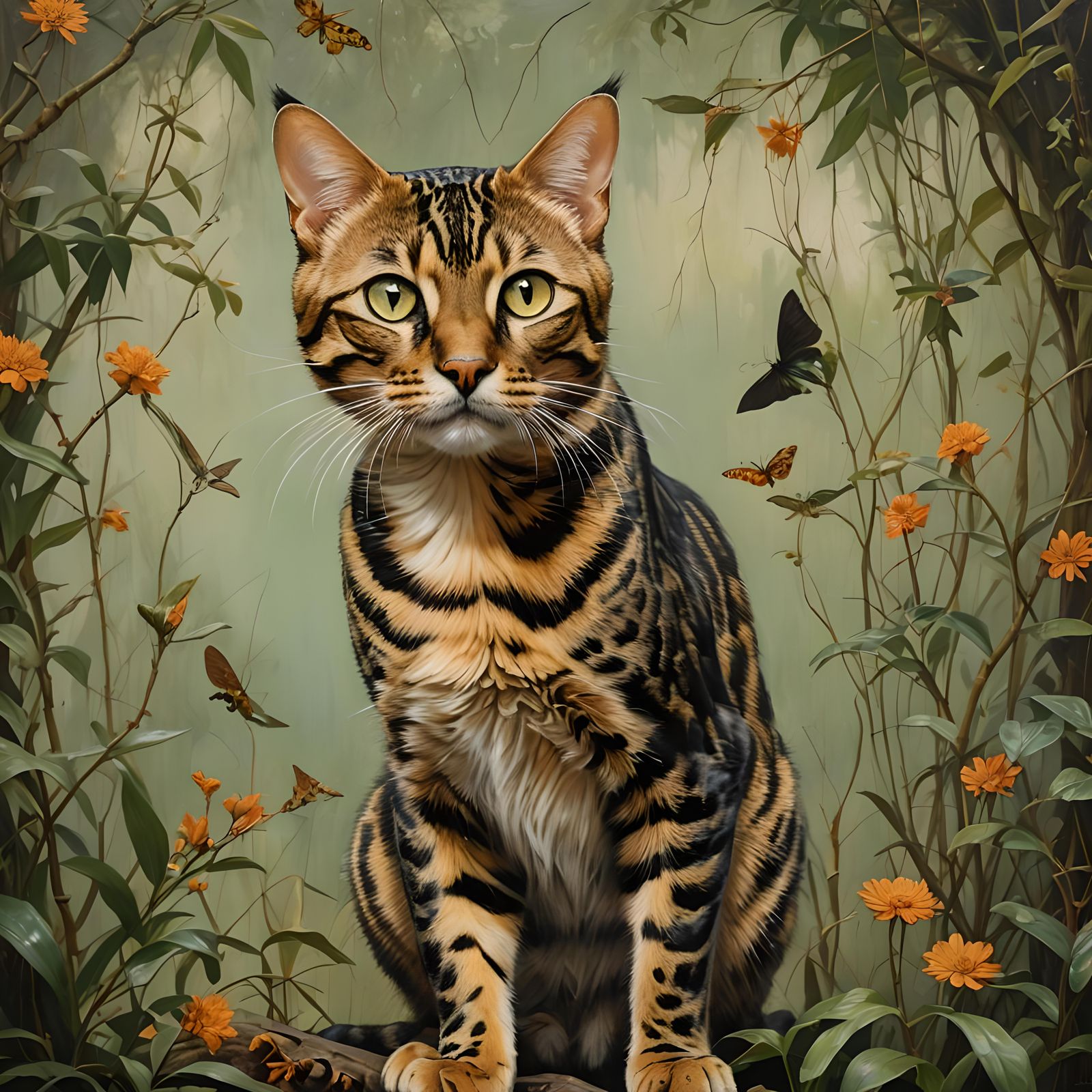 Bengal Cat in Oil Painting Style