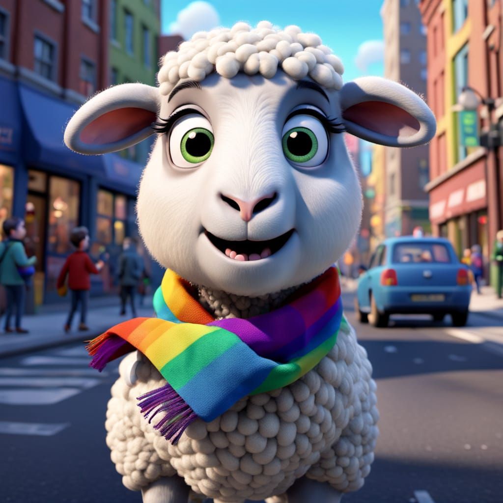 Scared CGI Sheep Visits City in Pixar Style