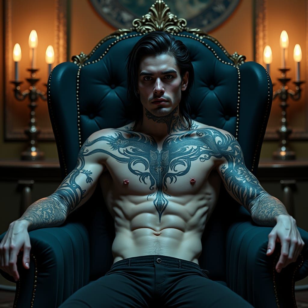 Handsome Vampire King on Dark Velvet Throne