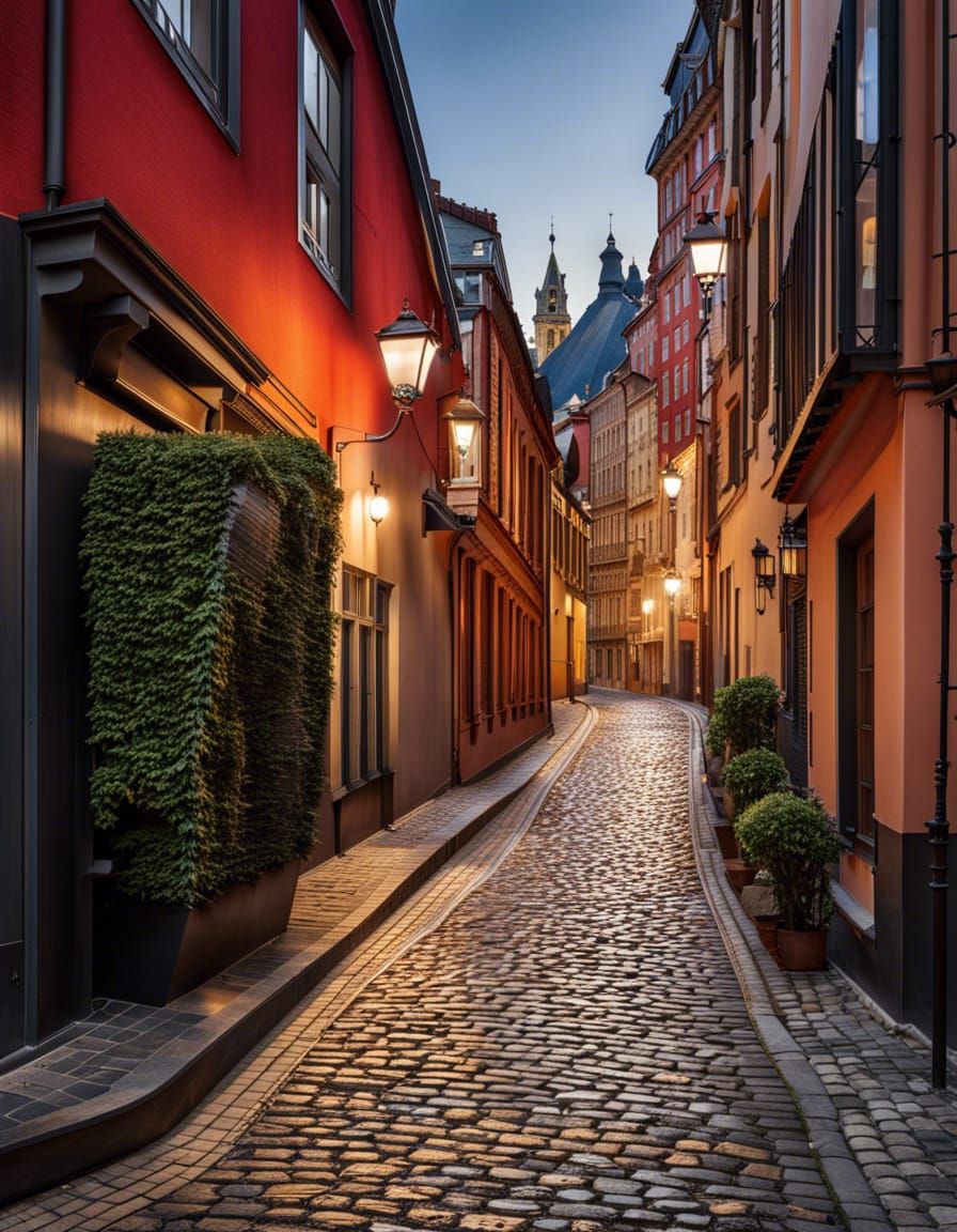 Bustling City Narrow Street with Mixed Architecture