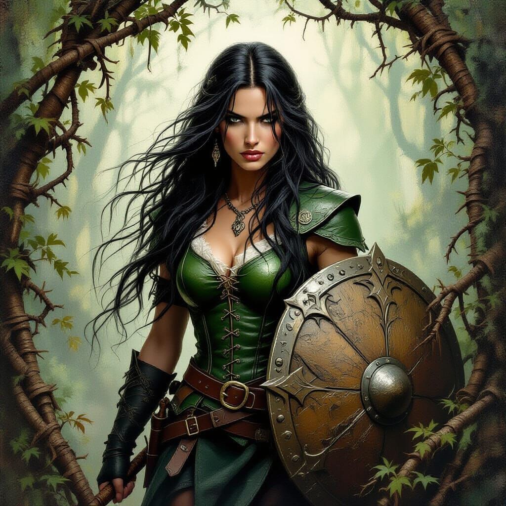 Mystical Forest Goddess Emerging, Encaustic Impasto Style