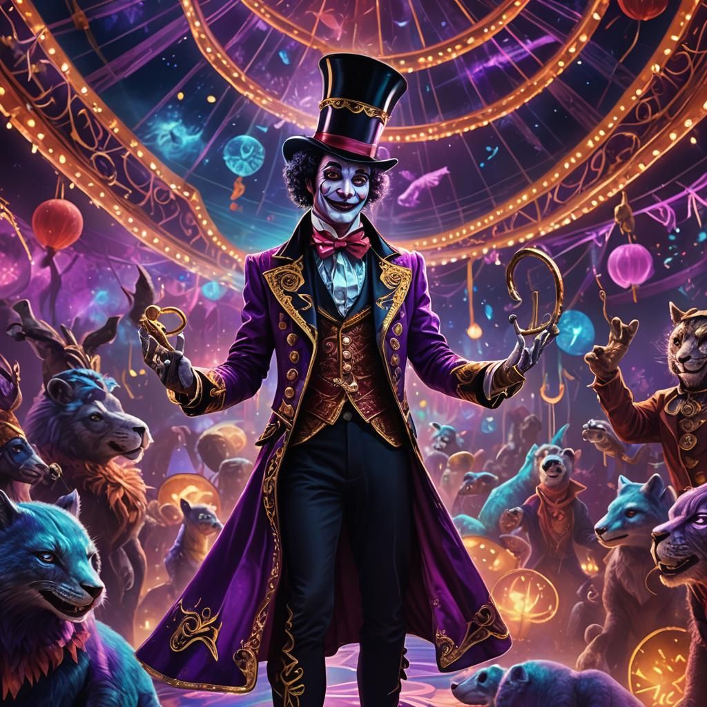 Cosmic Circus: Mythical Neon Art in Anime Style