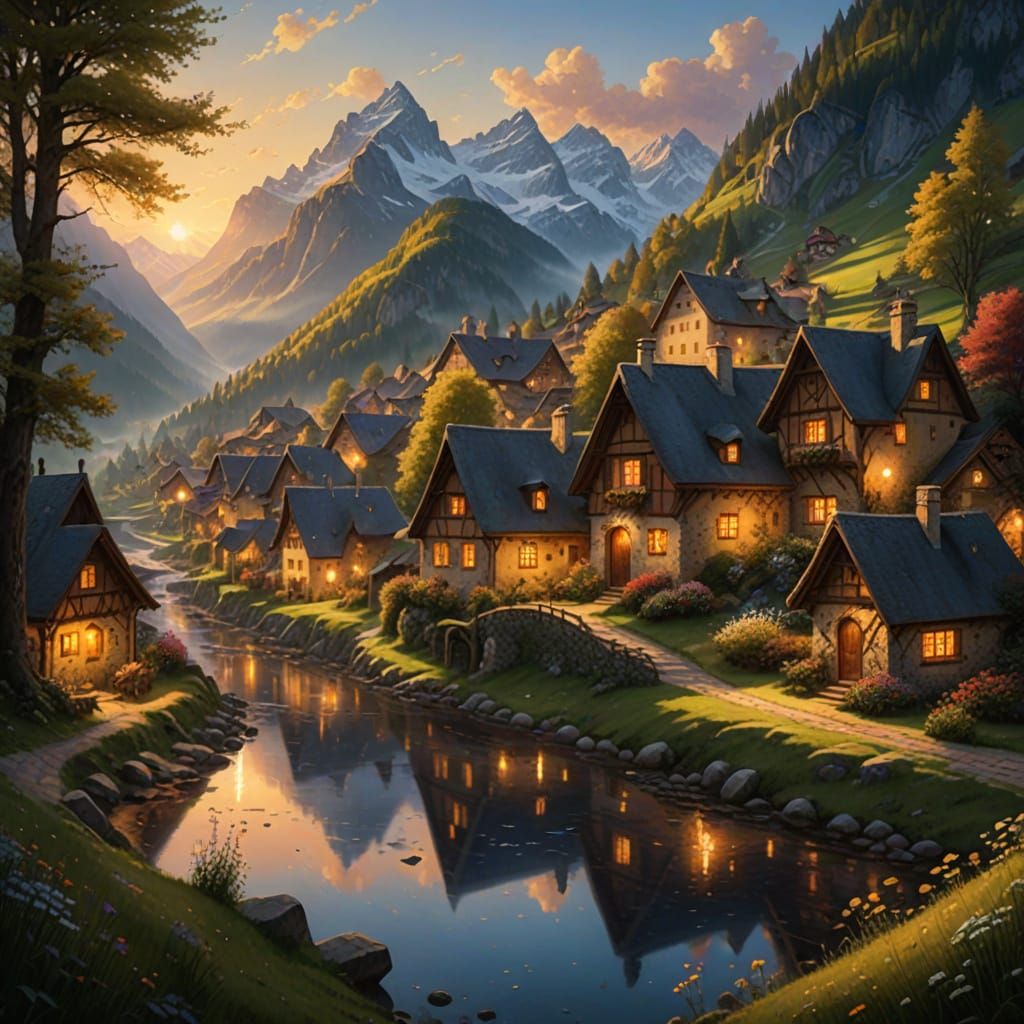 Ethereal Fantasy Village at Brenner Pass in Alps