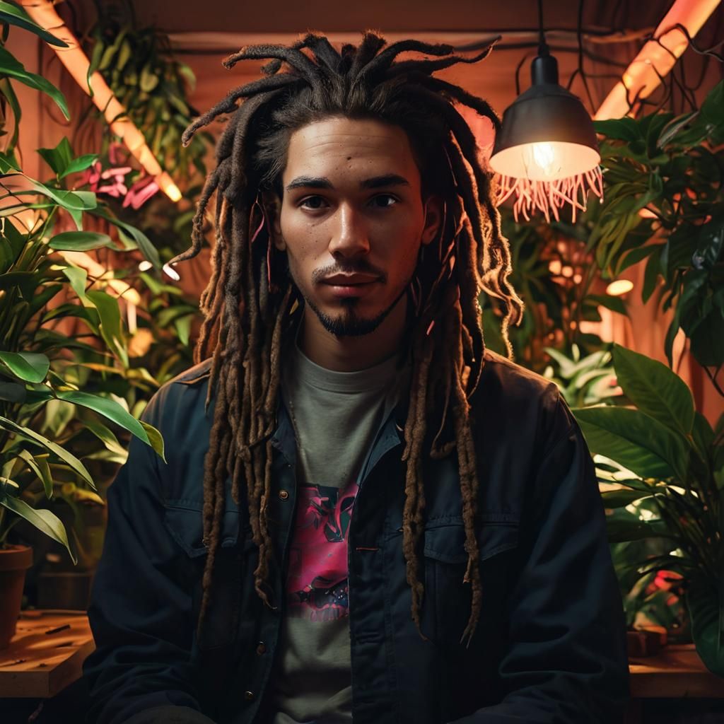 Neon Lit Indoor Jungle in Low-Poly Style