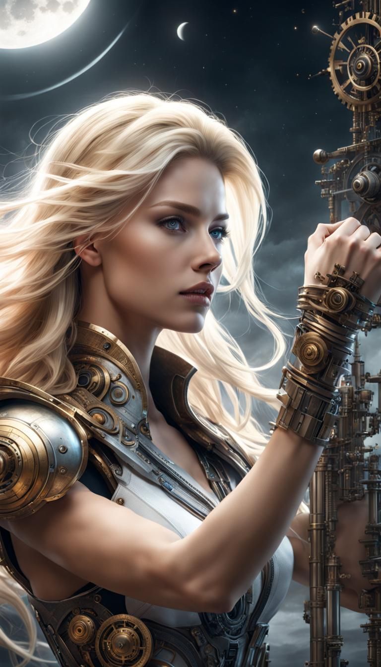 Cyborg Woman in Dark Fantasy Style