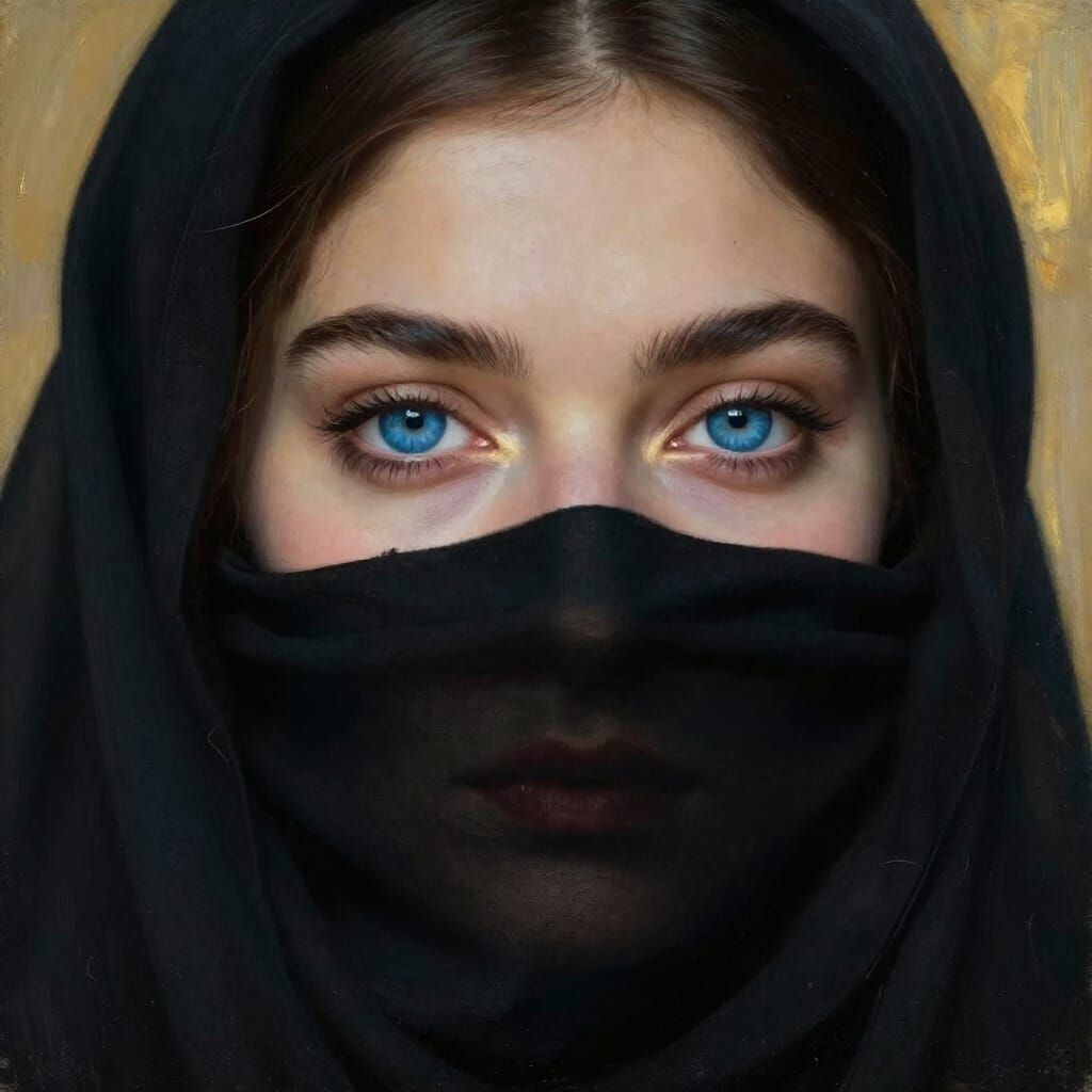 Mysterious Woman's Blue Eyes in Romantic Realist Style