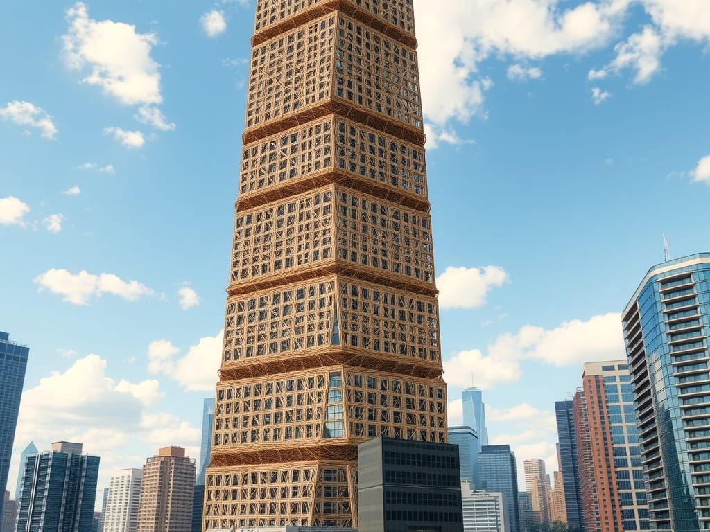 Giant Woven Stick Skyscraper in Downtown