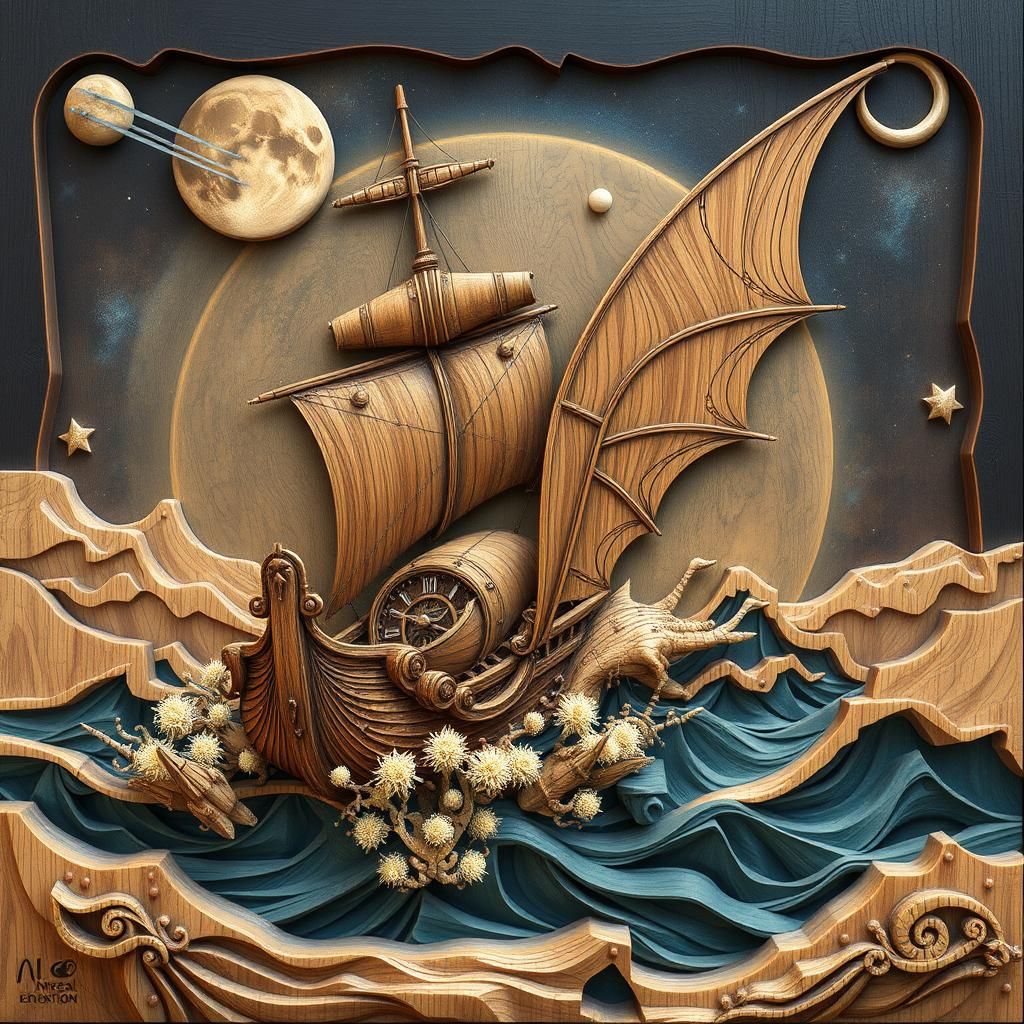 Temporal Trawler: Wood Carving Drifting in Celestial Winds