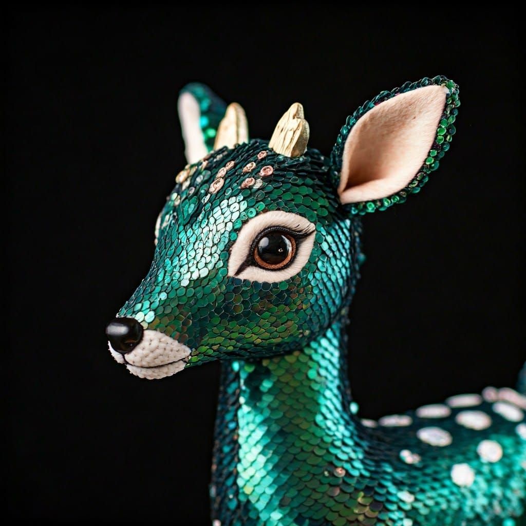 Emerald Deer Plush in Whimsical Folk Art Style