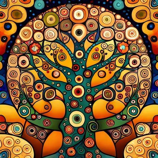 Botanical Tree of Life in Art Nouveau Style