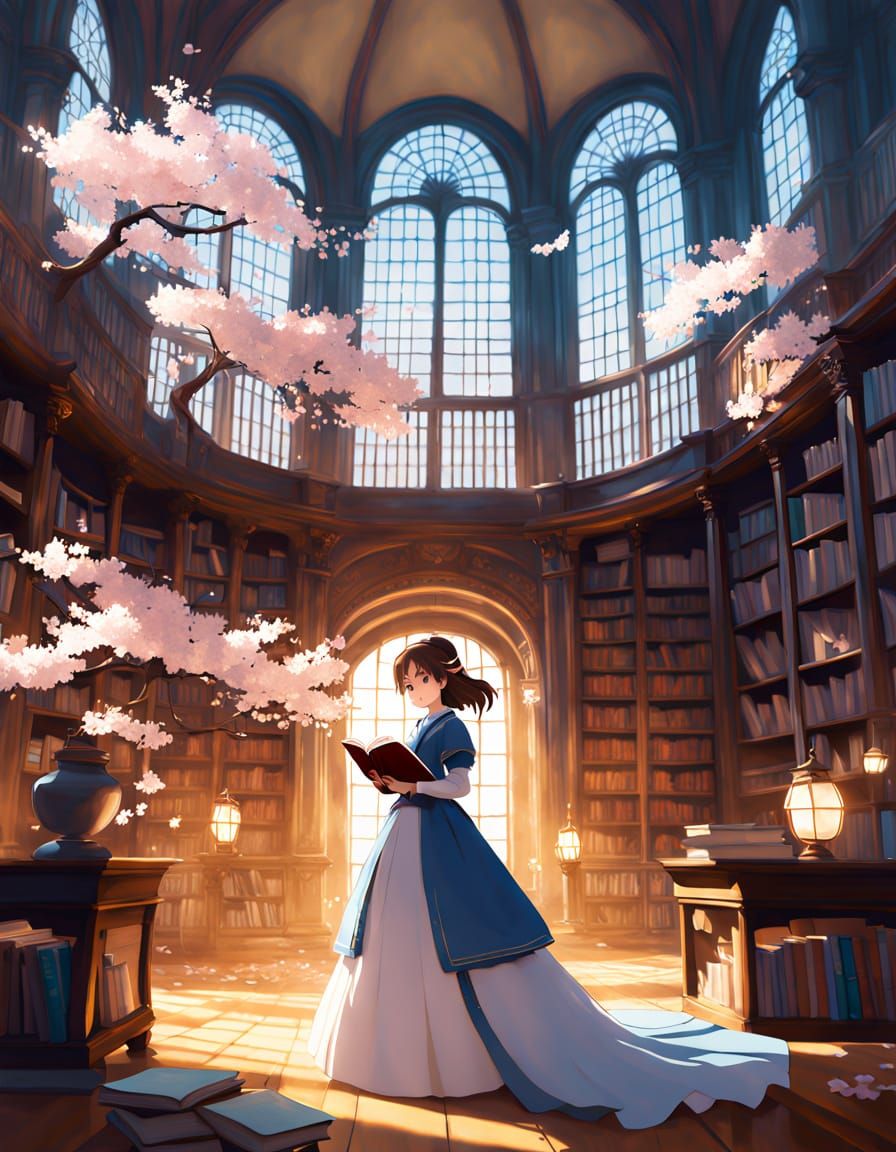 Belle in Anime Style with Cherry Blossoms