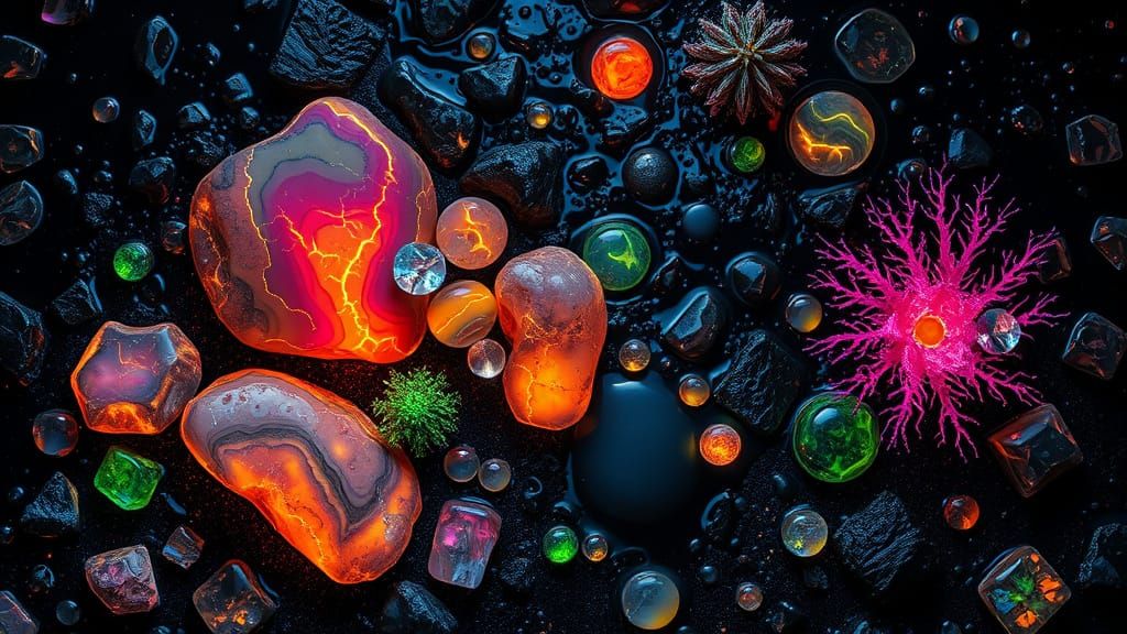 Bioluminescent Rocks in Deep, Chaotic Abyss